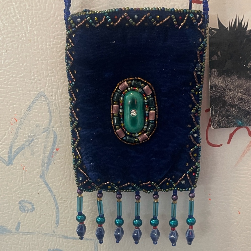 Stylish Blue and Green Beaded Crossbody Bag, tiny pillow bag